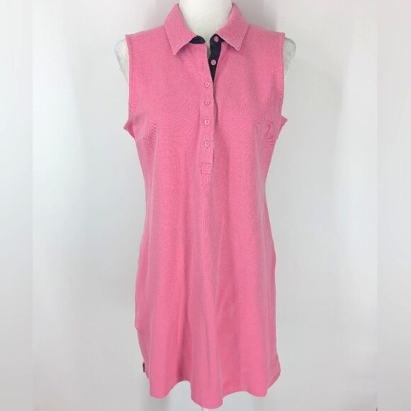 Talbots Salmon Pink Cotton Sleeveless Collared Polo Golf Dress Large Petite LP - Picture 1 of 5